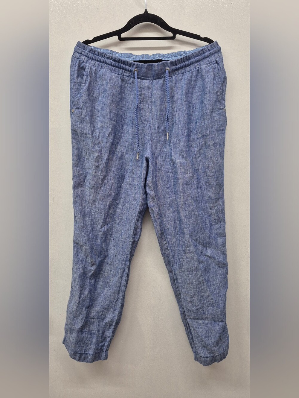 Olsen Lisa Linen Trousers Cropped Pants Blue S-M